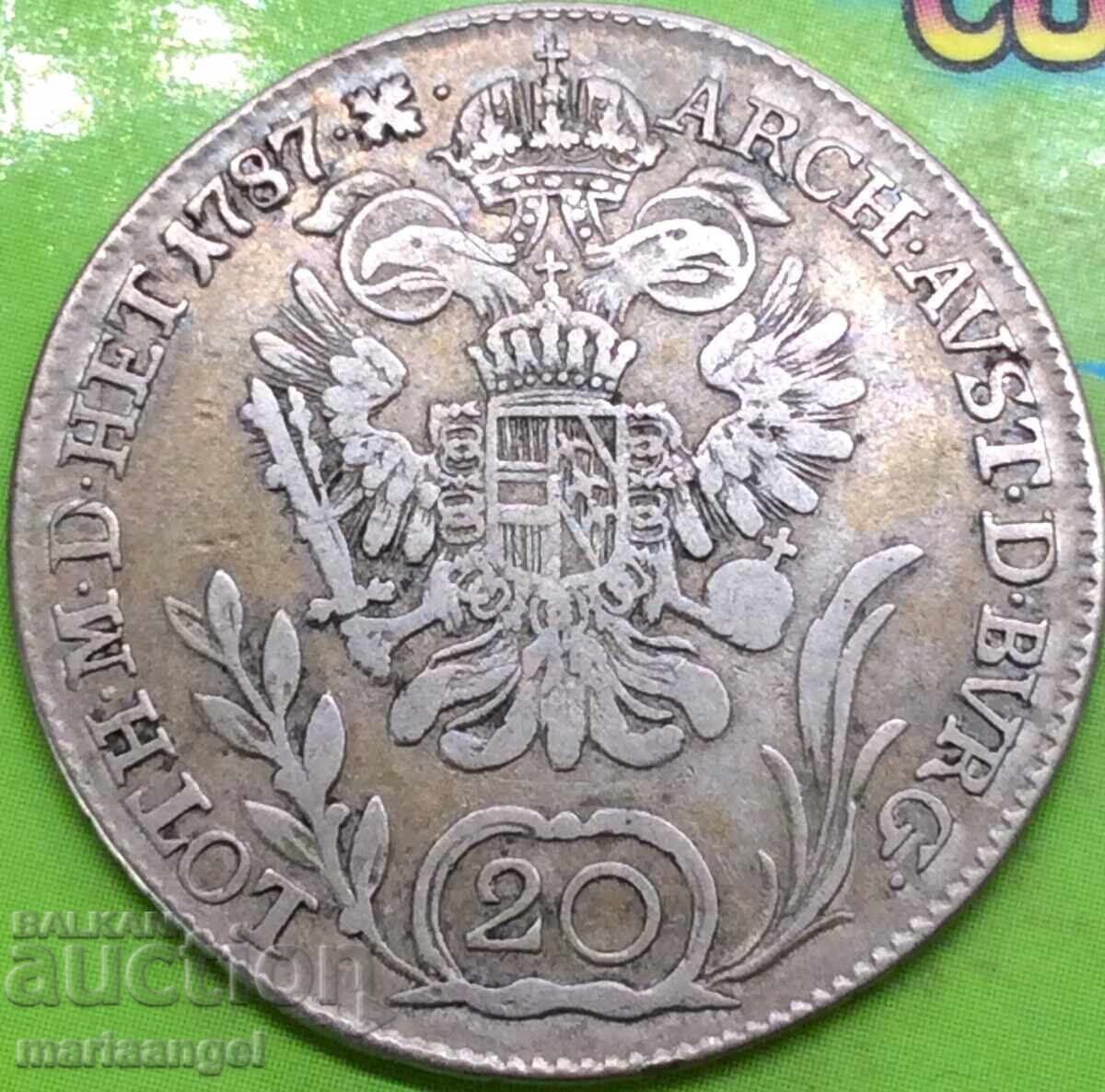 20 kreĭtseri 1787 Austria B - Kremnitz Iosif al II-lea argint - 7