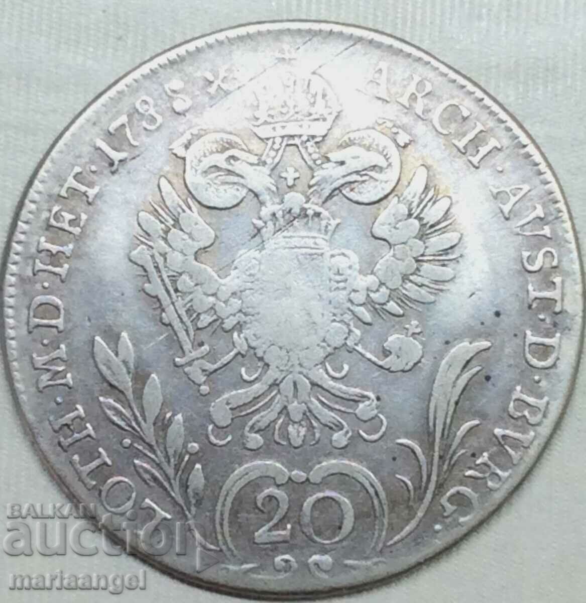 20 Kreuzer 1788 Austria F - Sala Tirol Joseph II- destul de rar