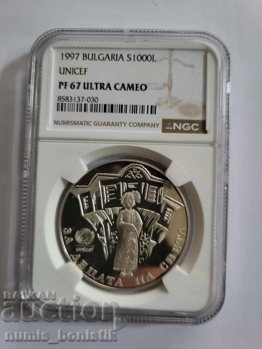 1000 leva 1997 g. Peeshto bŭlgarche NGC PF 67 ULTRA CAMEO