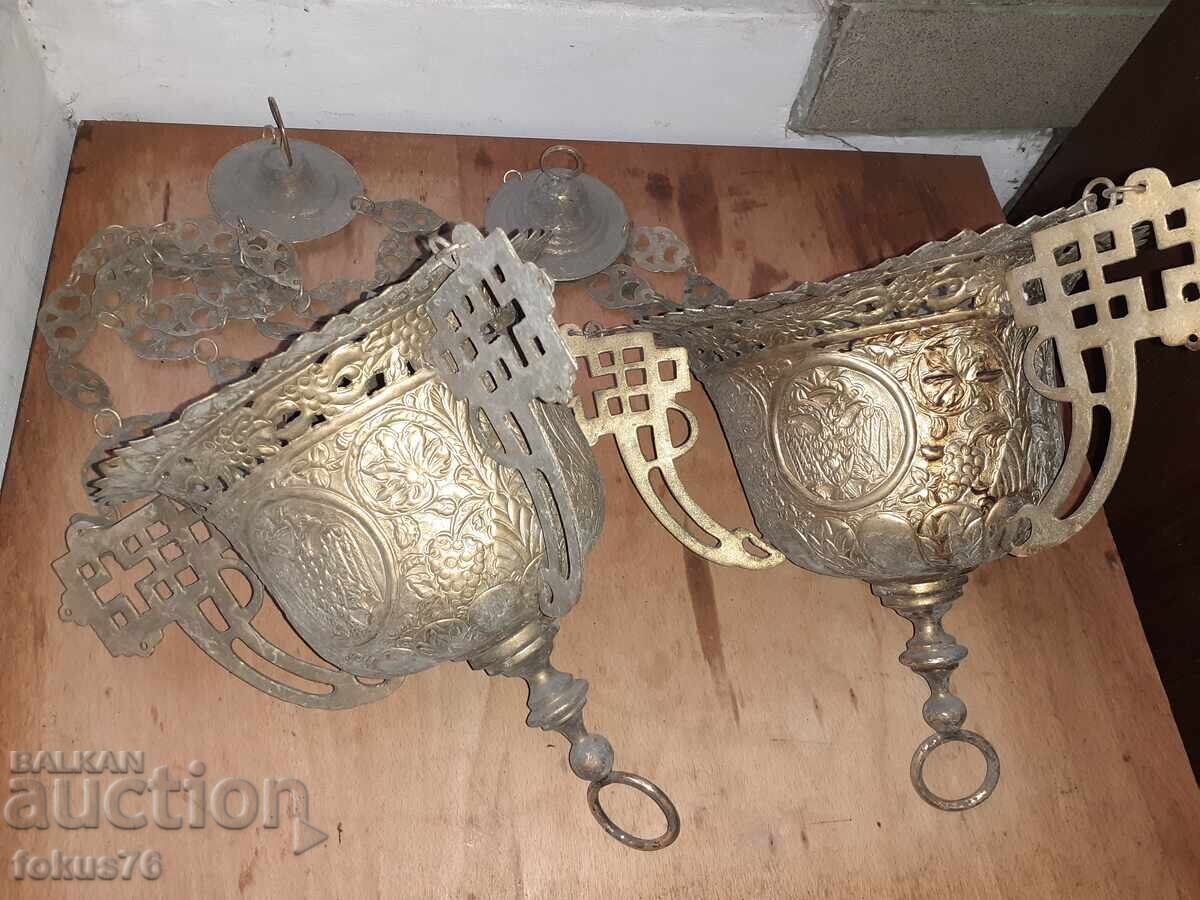 Pereche superbă de candele mari vechi din alamă cu vultur bicefal - 5 Pereche superbă de candele mari vechi din alamă cu vultur bicefal - 5