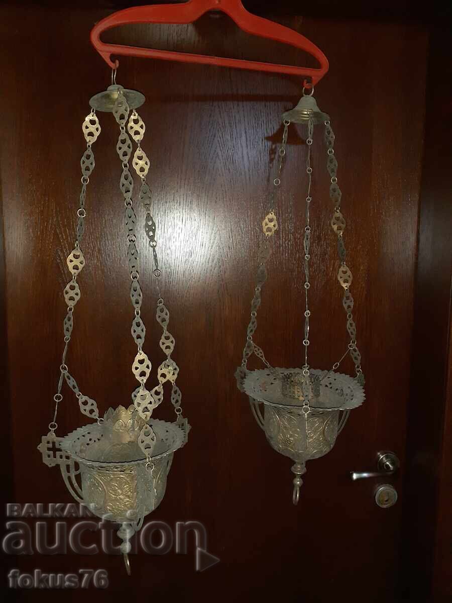 Pereche superbă de candele mari vechi din alamă cu vultur bicefal - 6 Pereche superbă de candele mari vechi din alamă cu vultur bicefal - 6