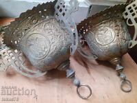 Δύο υπέροχα παλιά μεγάλα μπρούτζινα καντήλια με δικέφαλο αετό