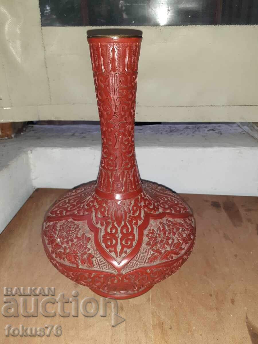 Cinnabar Laquer - уникална стара китайска ваза - 6