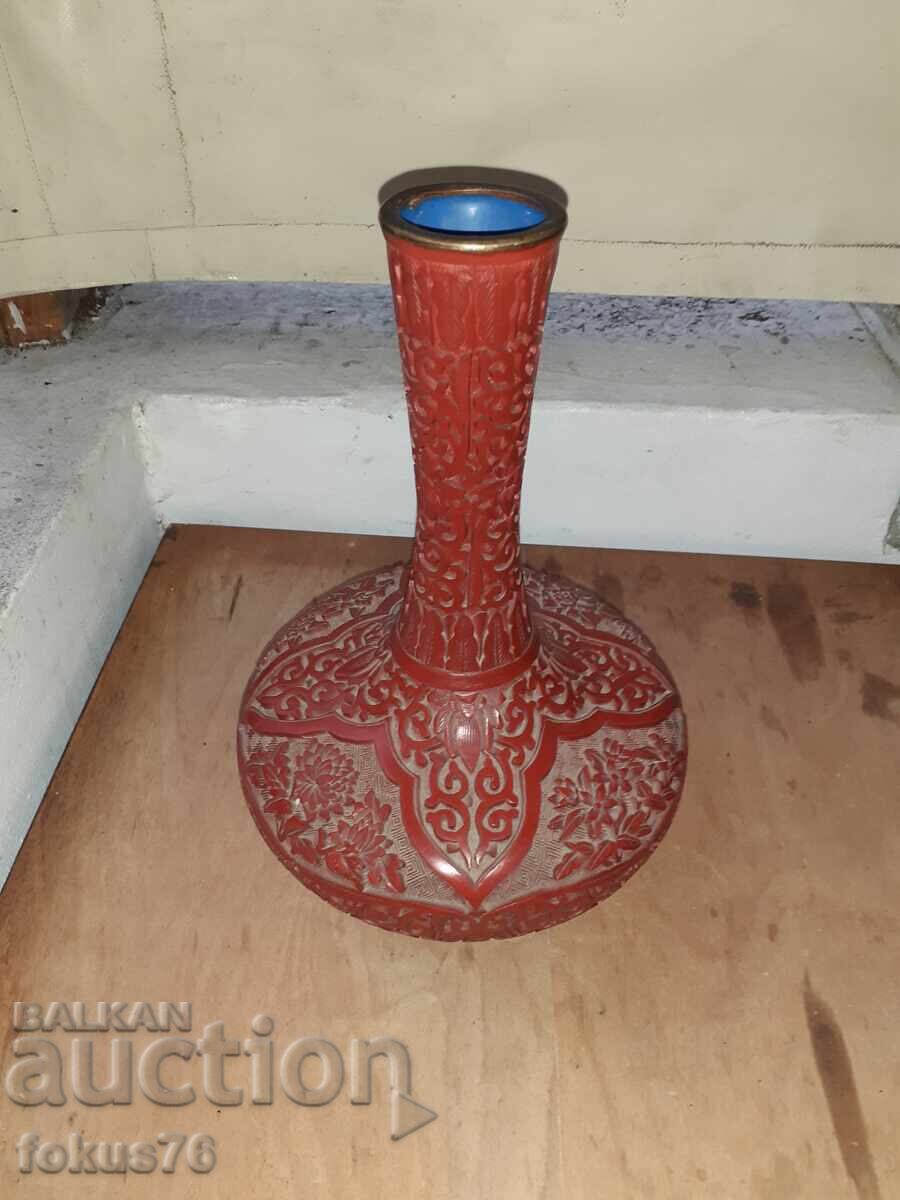 Cinnabar Laquer - уникална стара китайска ваза - 7