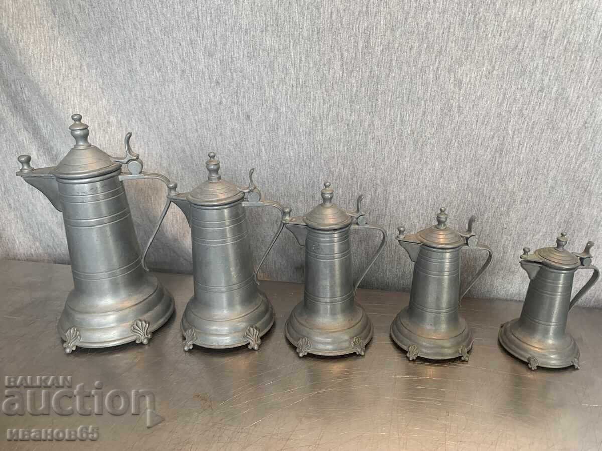 кана за бира, калаени кани, комплект - 5