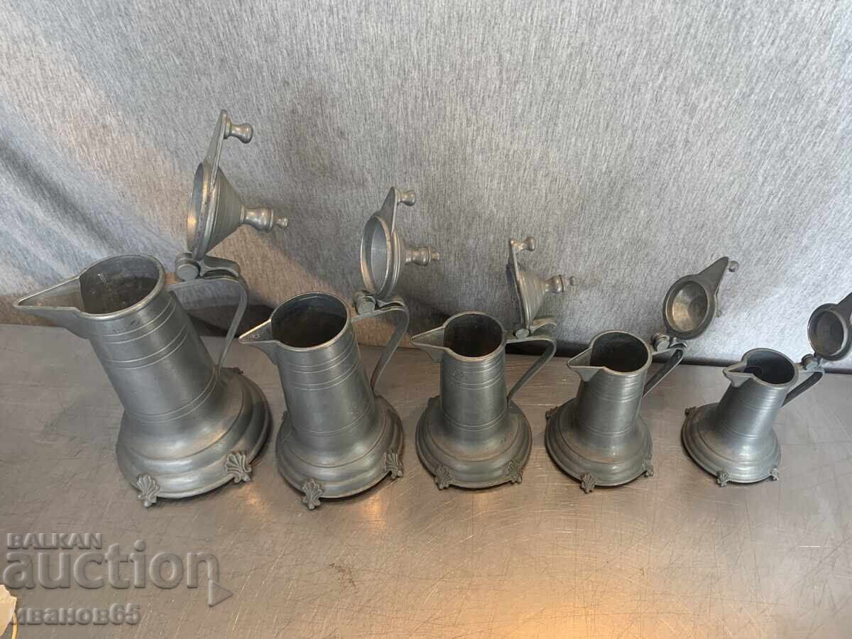 кана за бира, калаени кани, комплект - 6