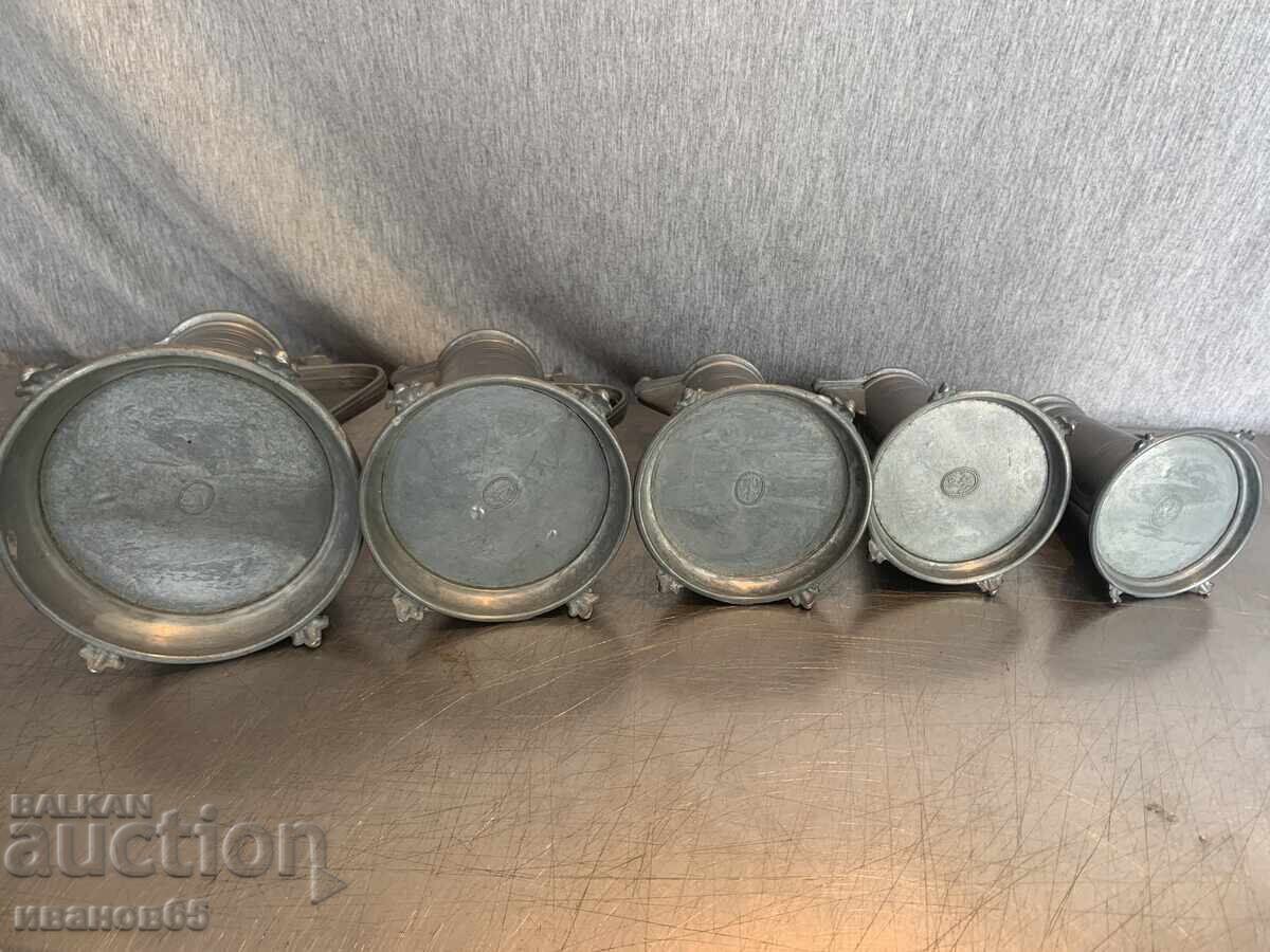 кана за бира, калаени кани, комплект - 7