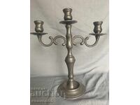 Three-candle pewter candlestick holder