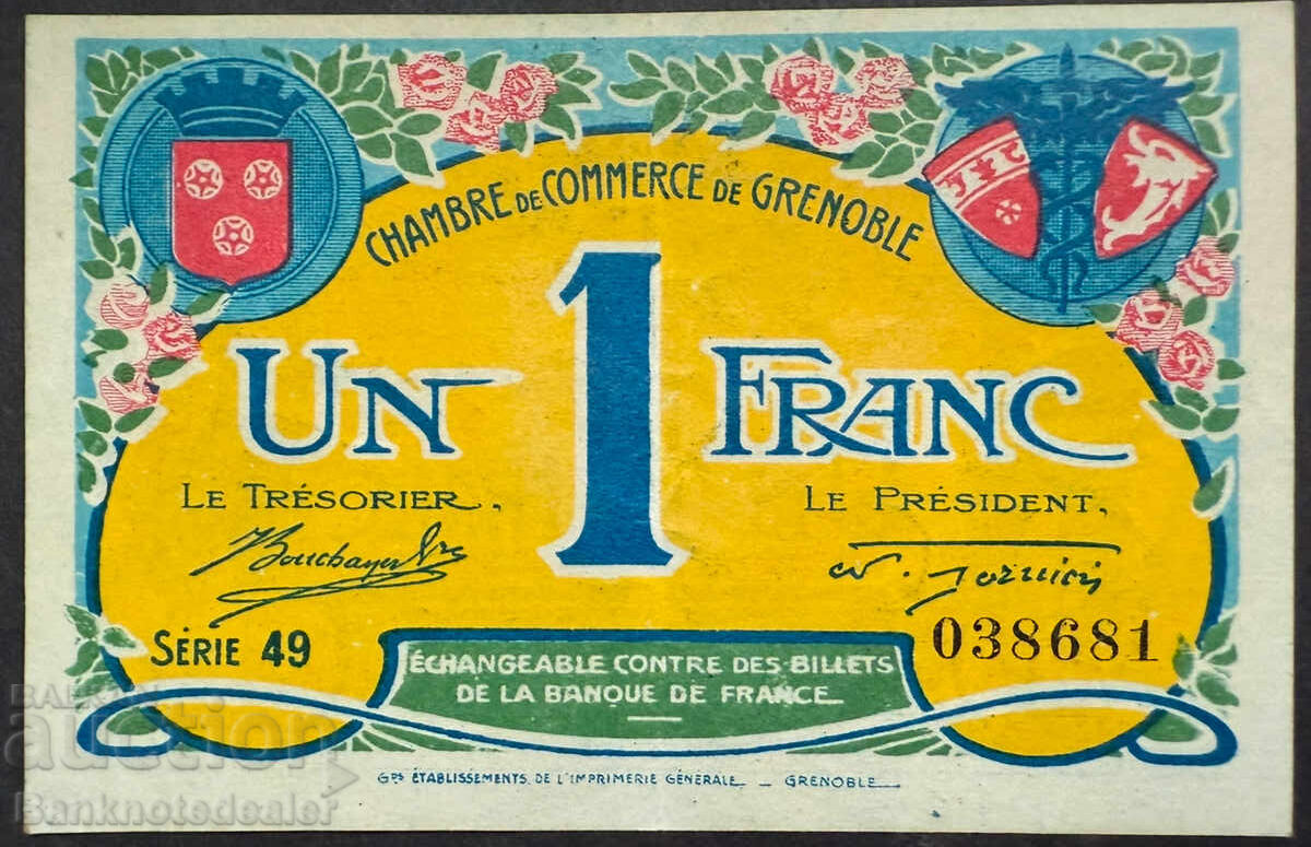 France 1 Franc 1922 Chamber of Commerce Grenoble with price 30.00 BGN | € 15.34