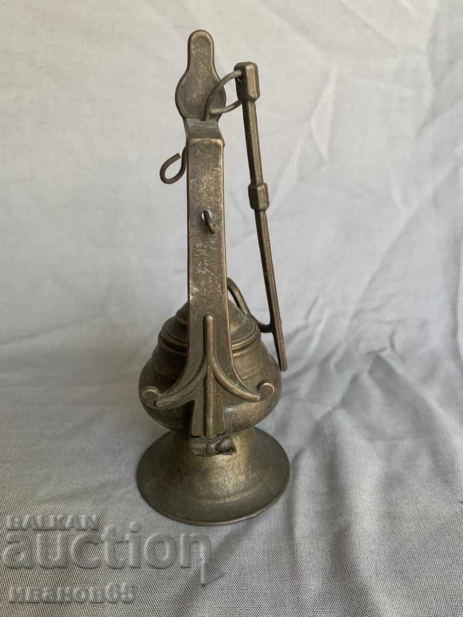 Old brass hanging oil lamp - 5