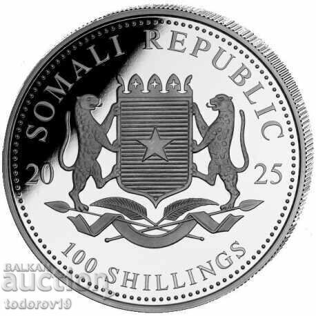 1 oz Ασημένιος Λεοπάρδαλη - Σομαλία 2025 - Έγχρωμο με τιμή 169.99 BGN | € 86.91