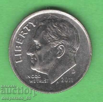 (¯`'•.¸ 10 cenți 2011 (D) SUA ¸.•'´¯)