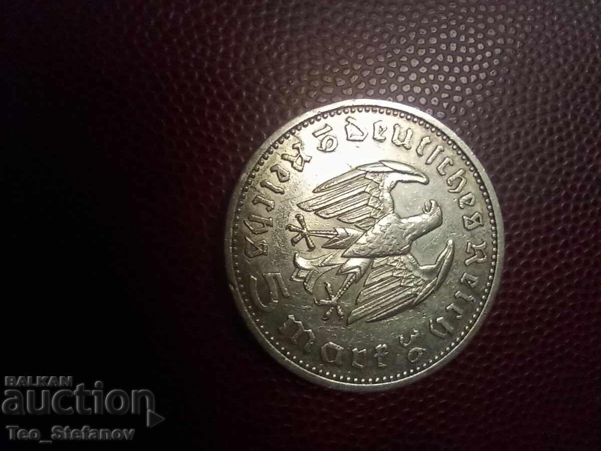 Licitație 5 mărci 1936 argint