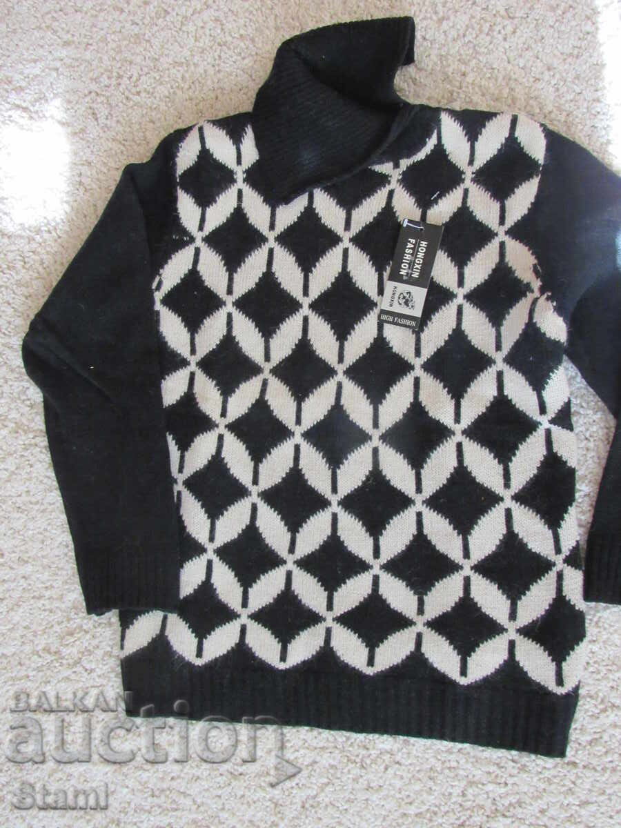 Licitație Bluză alb-negru cu guler tip tunică, mărimea M/40