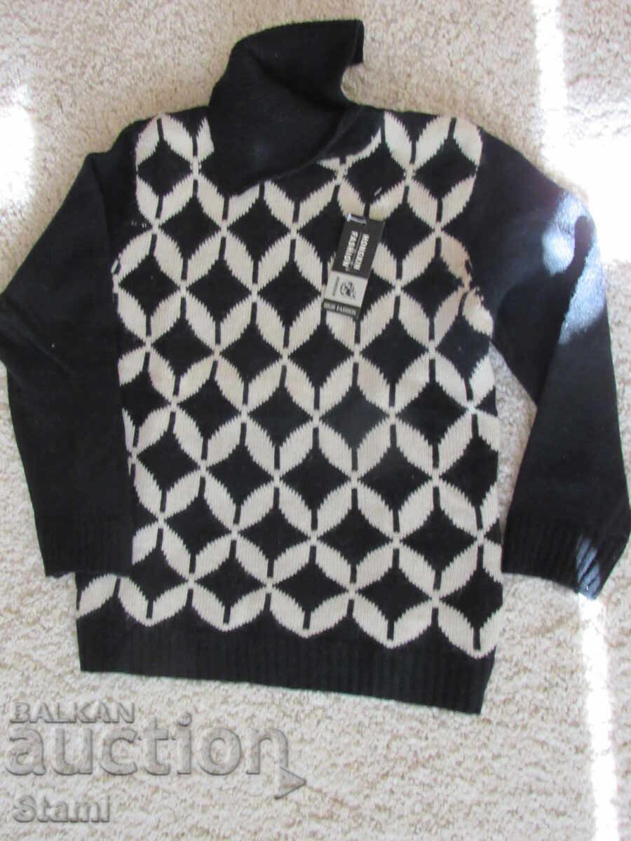 Bluză alb-negru cu guler tip tunică, mărimea M/40