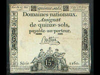 French Revolution France Assignat 15 Sols 1793 Ref 1161