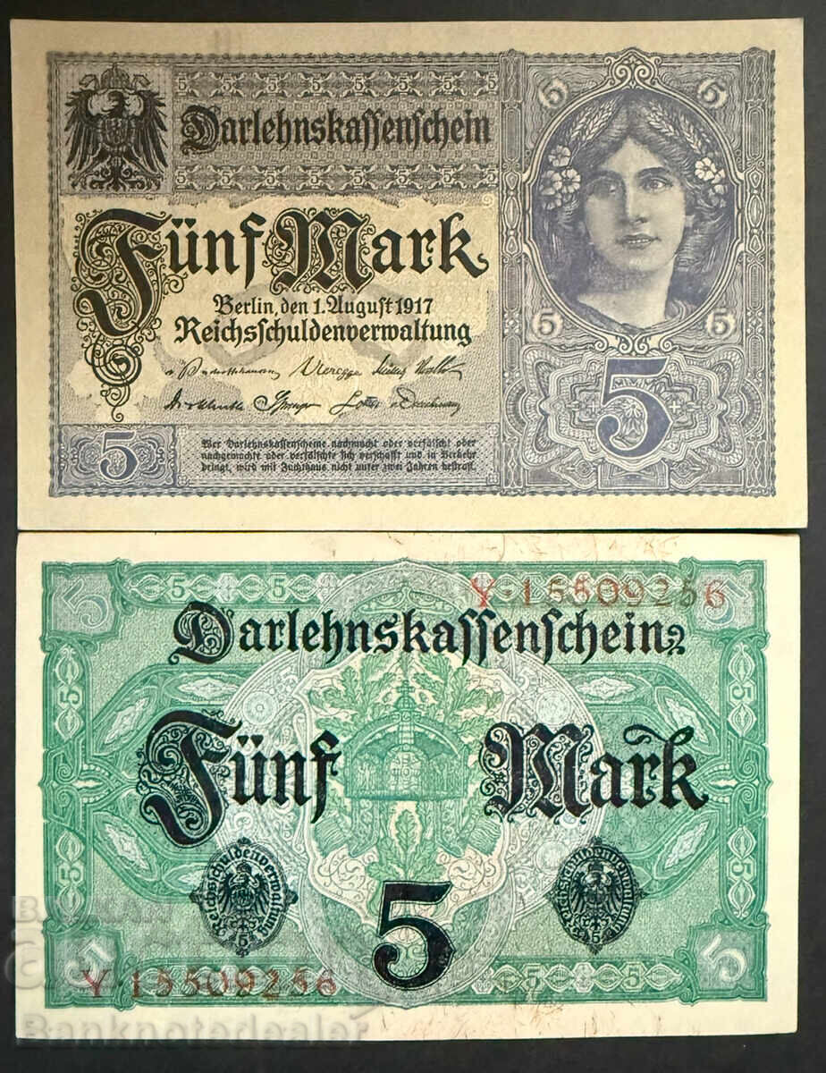 Γερμανία 5 Μάρκα 1917 Pick 56 Unc Ref 9256 Γερμανία 5 Μάρκα 1917 Pick 56 Unc Ref 9256