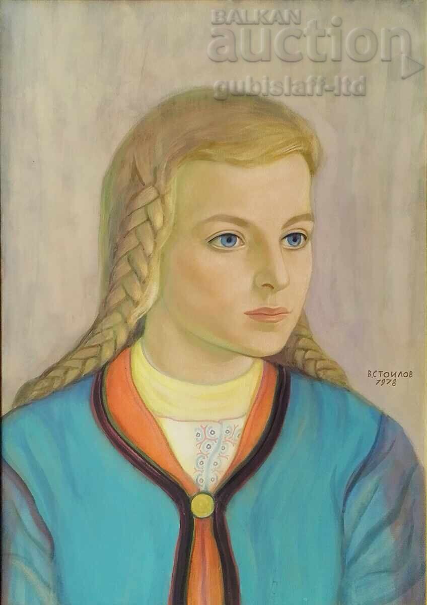 Картина "Селско момиче",1978 г.,проф. В. Стоилов (1904-1990) с цена 33000.00 лв. | € 16872.63