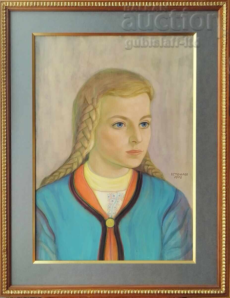 Картина "Селско момиче",1978 г.,проф. В. Стоилов (1904-1990)