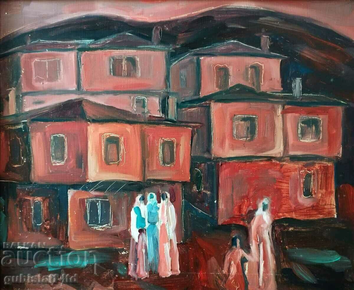 Painting, "Rhodope village", artist D. Mitev, 1980s. with price 390.00 BGN | € 199.40