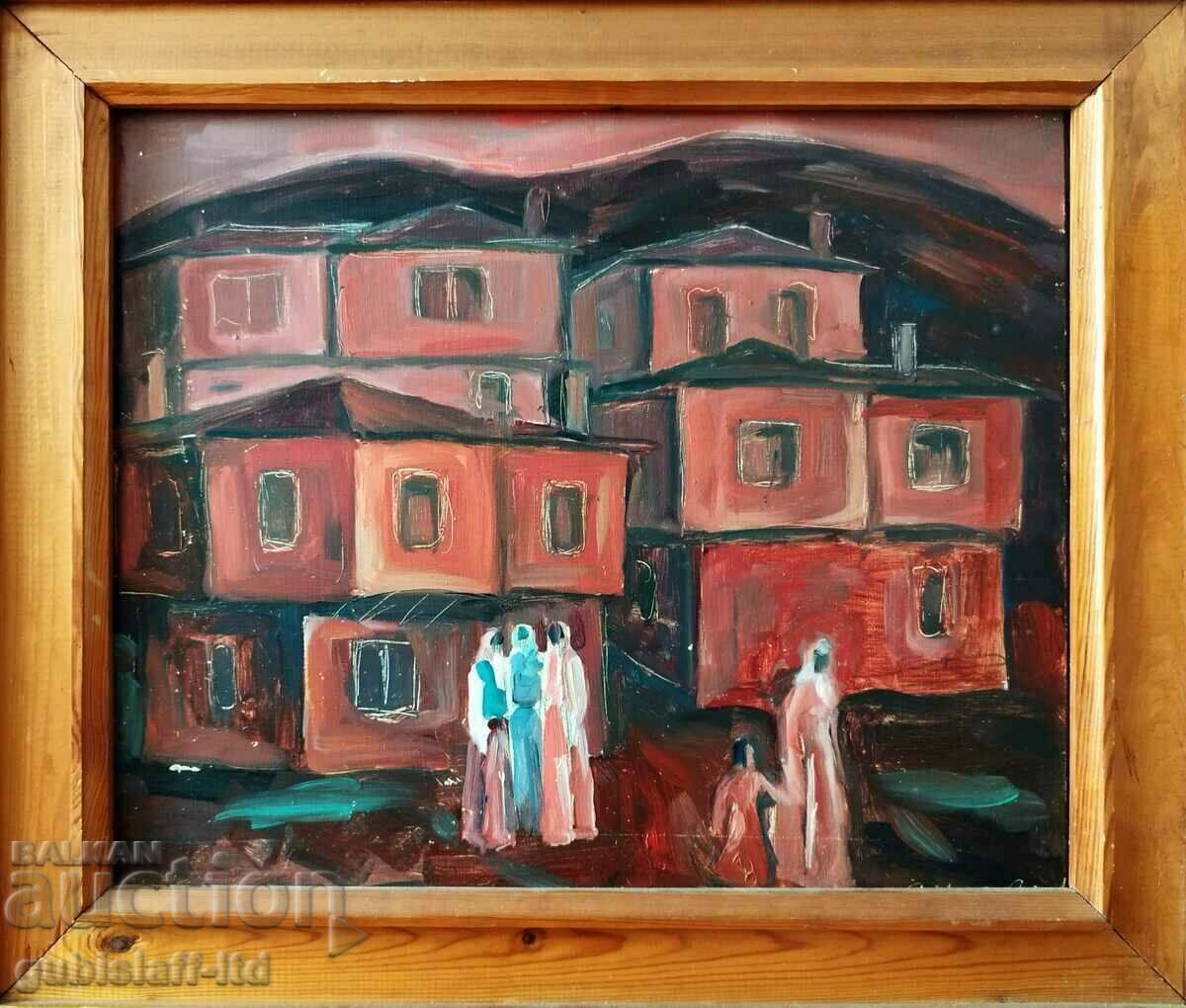 Painting, "Rhodope village", artist D. Mitev, 1980s.
