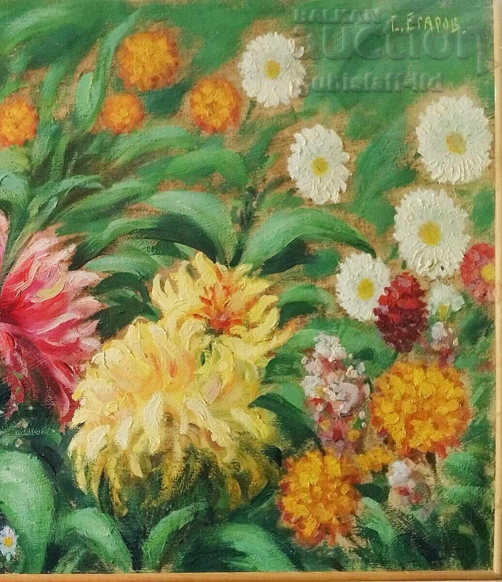 Auction  Painting, "Flowers", artist Stefan Egarov (1882-1973)