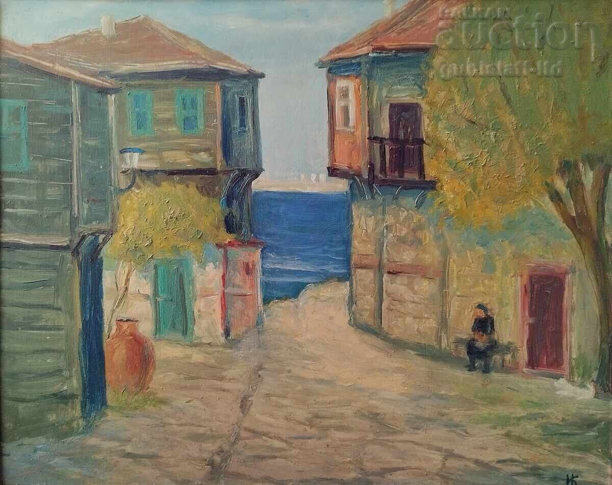 Tabloul „Nessebar”, art. I.B., anii 1970 cu preț 750.00 BGN | € 383.47 Tabloul „Nessebar”, art. I.B., anii 1970 cu preț 750.00 BGN | € 383.47