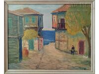 Painting "Nessebar", artist I.B., 1970s.