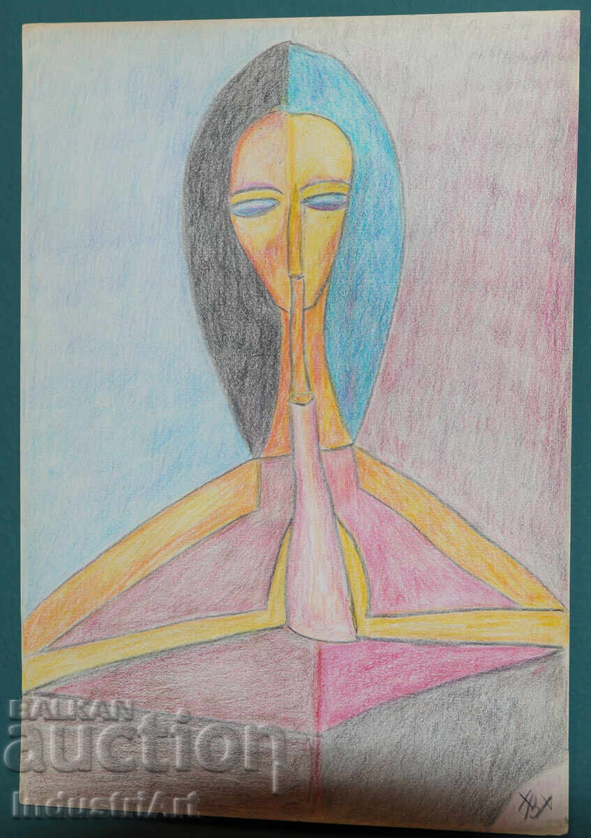 Auction  Modern Art Pastel Abstract Female Portrait