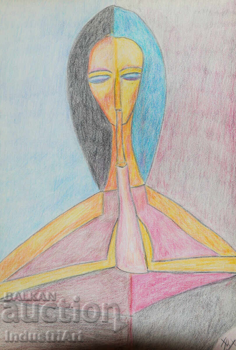 Modern Art Pastel Abstract Female Portrait