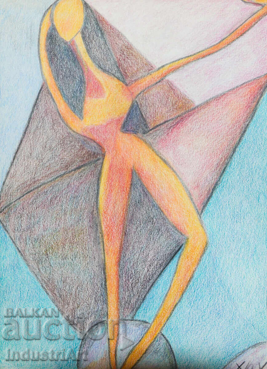 Δημοπρασία Μοντέρνα τέχνη παστέλ αφηρημένο γυναικείο πορτρέτο σώμα