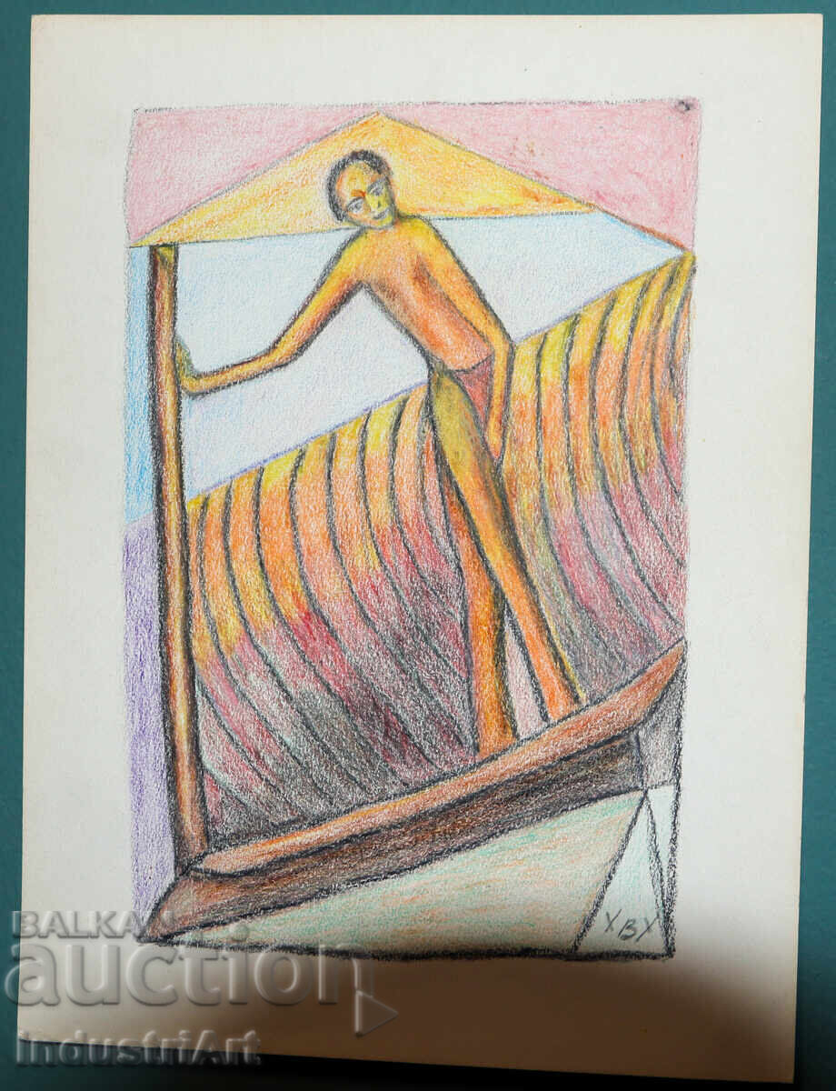 Auction  Modern Art Pastel Abstract Portrait Body