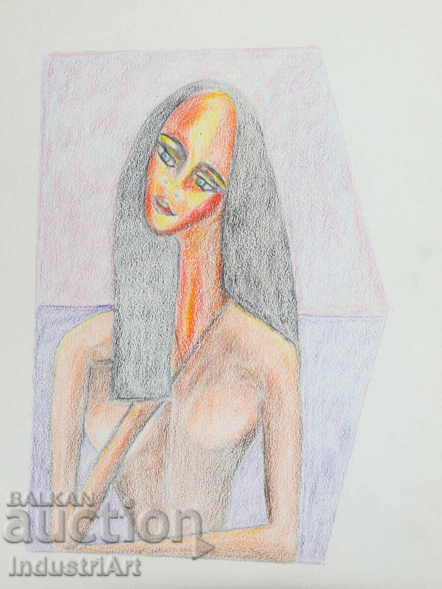 Artă modernă pastel abstract portret fată cu preț 100.00 BGN | € 51.13