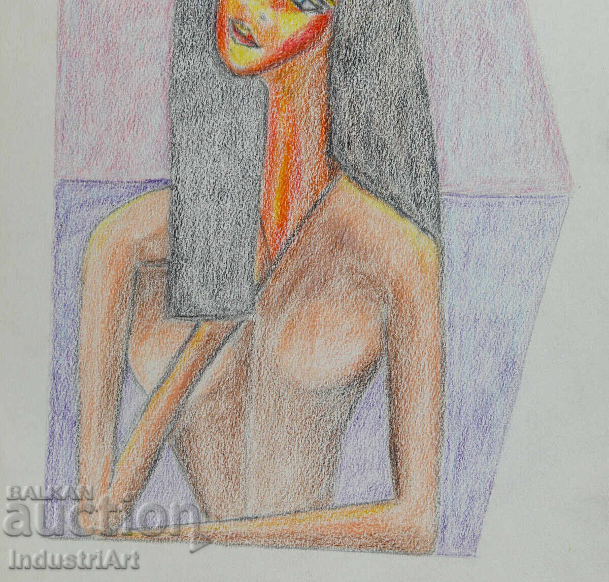 Artă modernă pastel abstract portret fată - 5