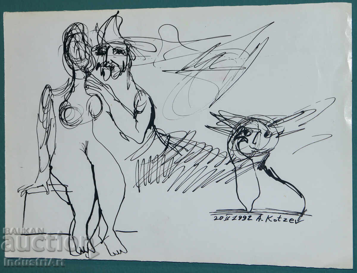 Licitație Artă modernă tuș portret abstract figuri