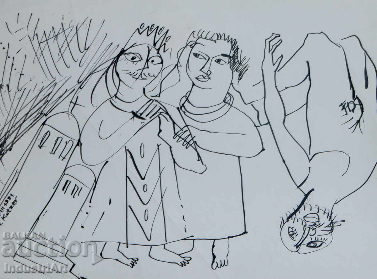 Artă modernă tuș portret abstract figuri cu preț 100.00 BGN | € 51.13