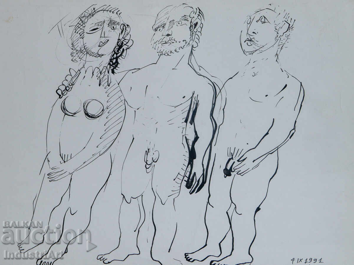 Artă modernă cu tuș, portret abstract, corpuri goale cu preț 100.00 BGN | € 51.13