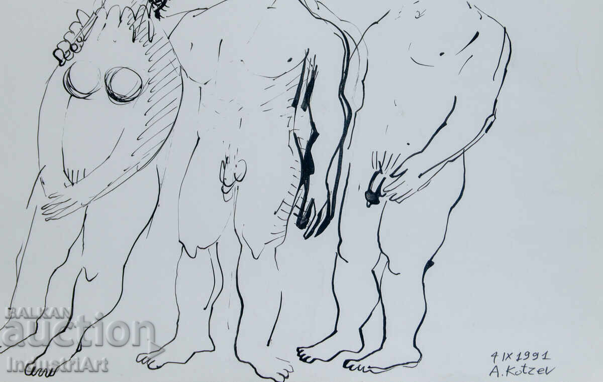 Artă modernă cu tuș, portret abstract, corpuri goale - 5