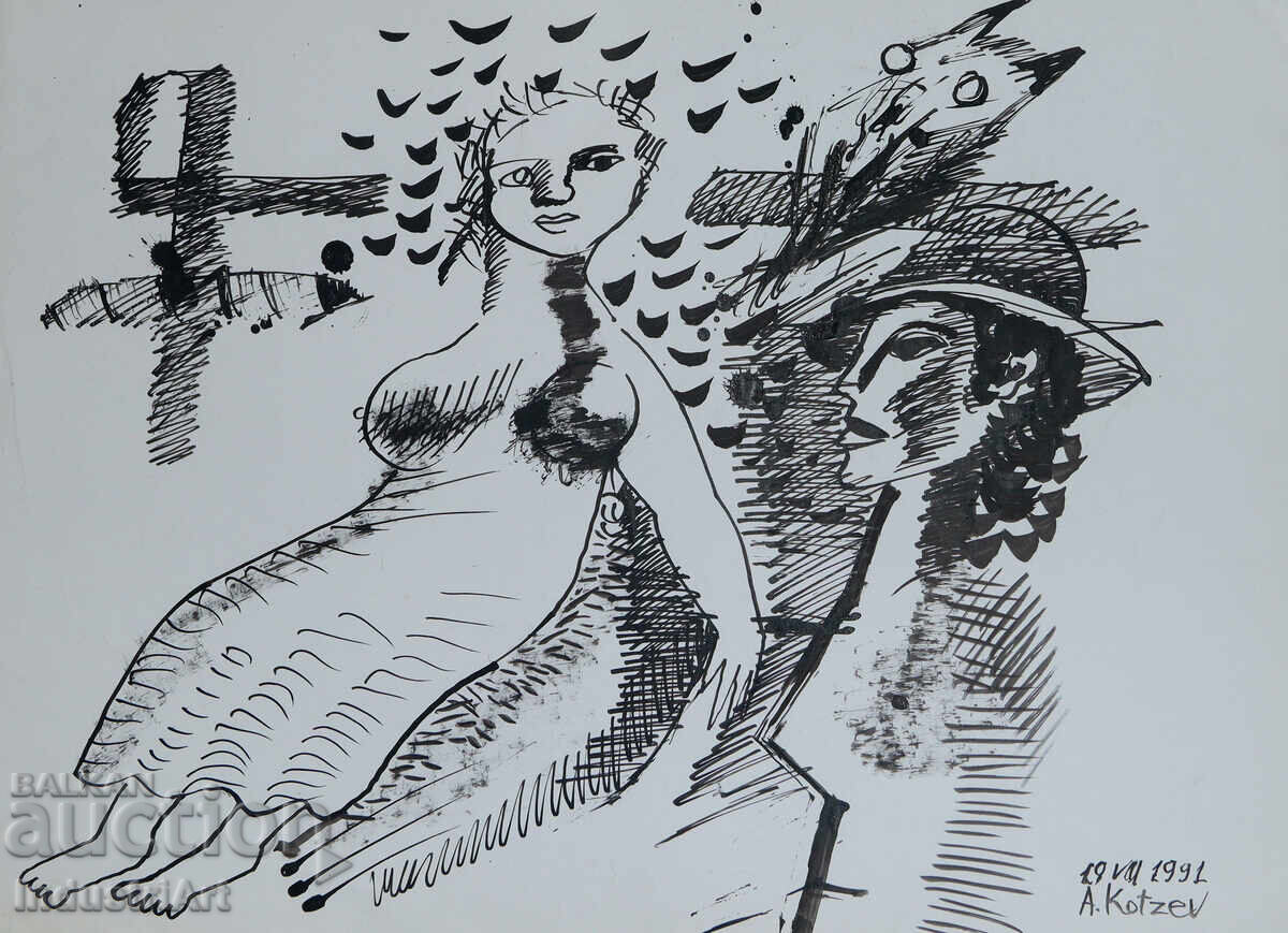 Σύγχρονη τέχνη μελάνι ζωγραφική γυμνό σώμα