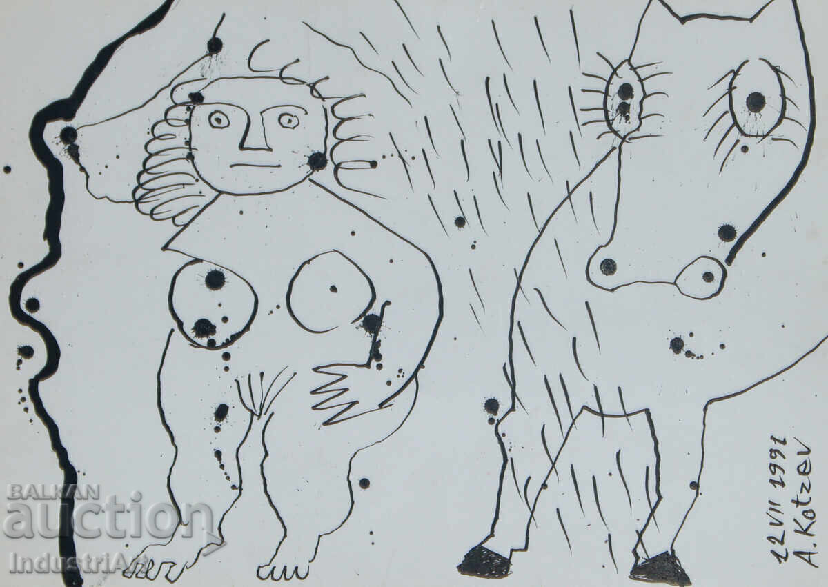 Σύγχρονη τέχνη μελάνι ζωγραφική γυμνό σώμα