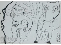 Artă modernă, desen în tuș, corp gol