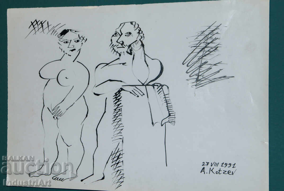 Modern art ink abstract portrait nude bodies with price 100.00 BGN | € 51.13