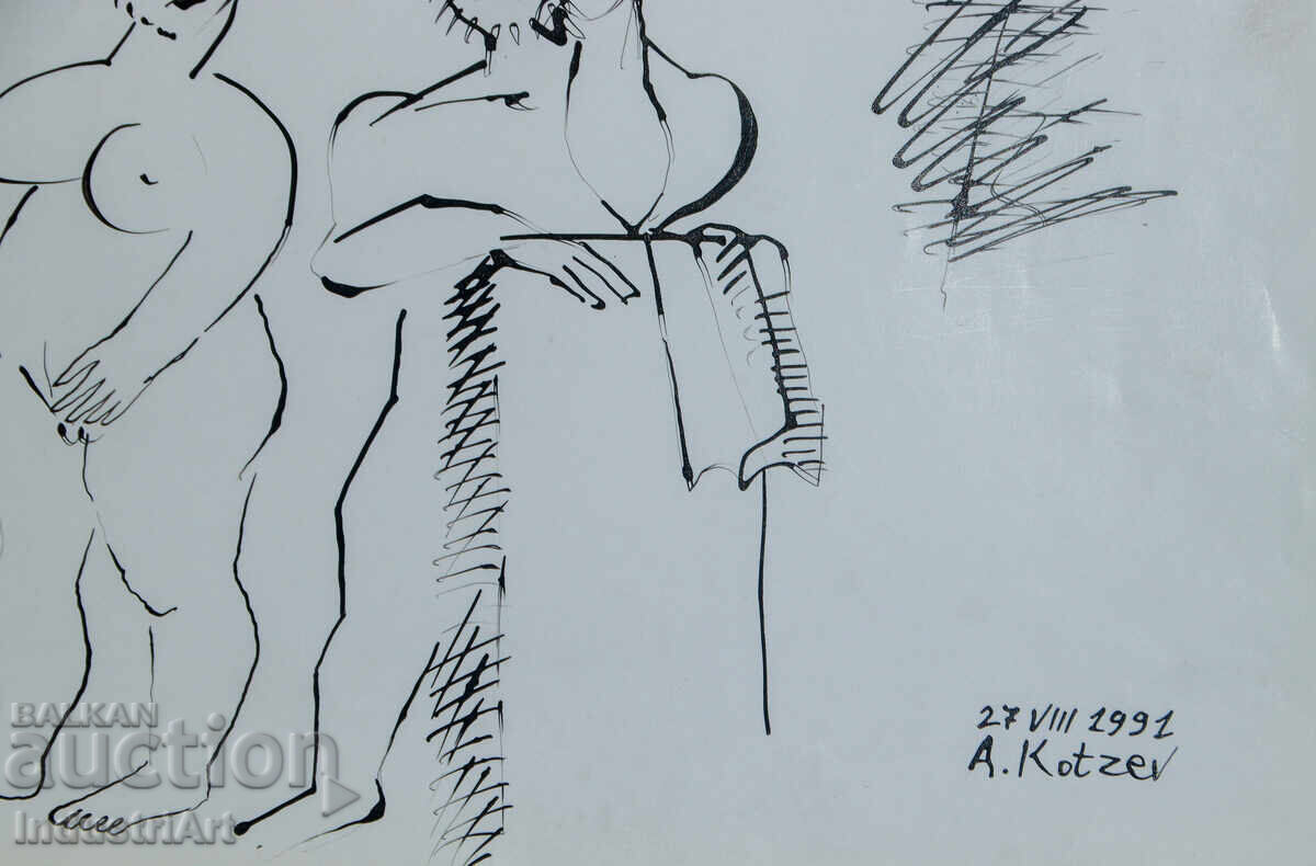 Modern art ink abstract portrait nude bodies - 5