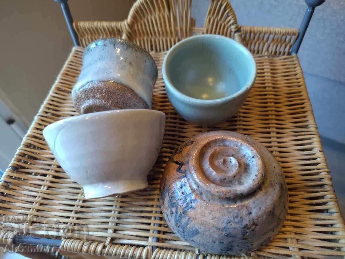Licitație Lot de 4 cești japoneze de sake din ceramică - Hagi guinomi