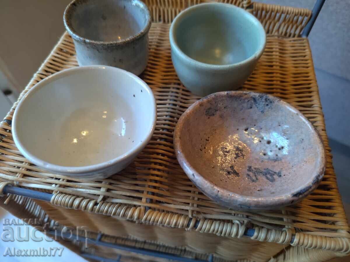 Delivery of Lot of 4 Japanese ceramic sake cups - Hagi guinomi Delivery of Lot of 4 Japanese ceramic sake cups - Hagi guinomi