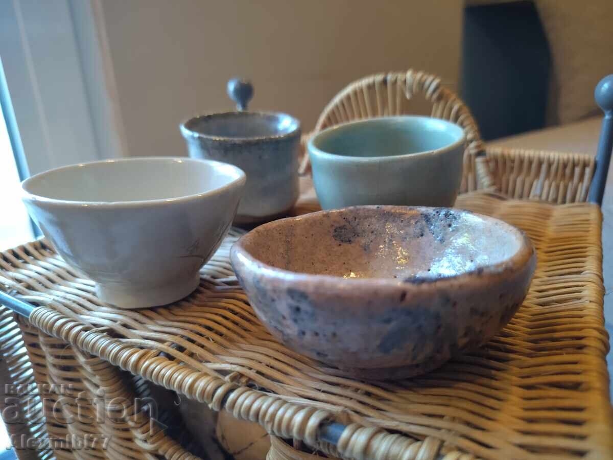 Lot of 4 Japanese ceramic sake cups - Hagi guinomi - 5 Lot of 4 Japanese ceramic sake cups - Hagi guinomi - 5