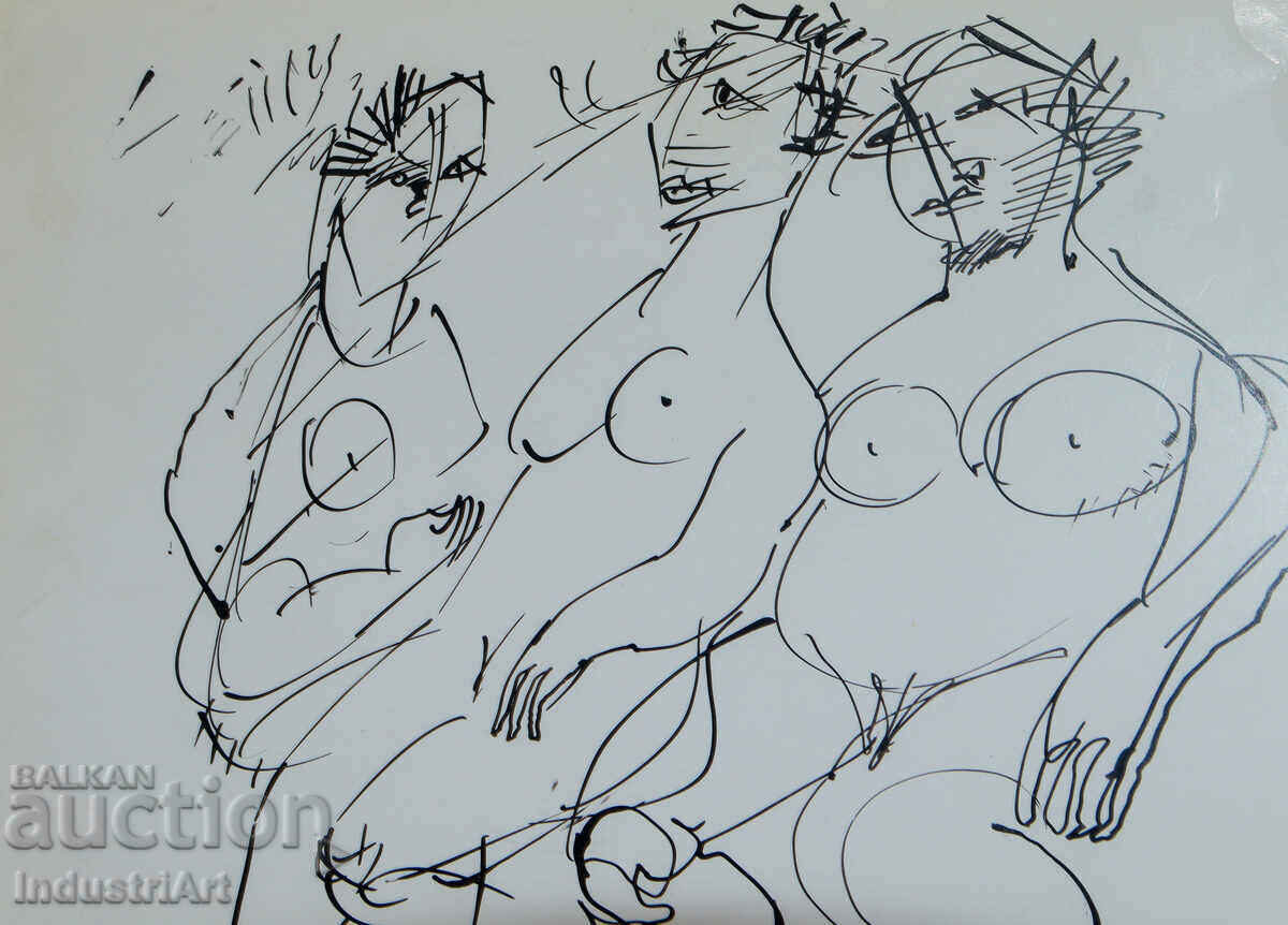 Παράδοση Μοντέρνα τέχνη μελάνι αφηρημένο πορτρέτο γυμνά σώματα