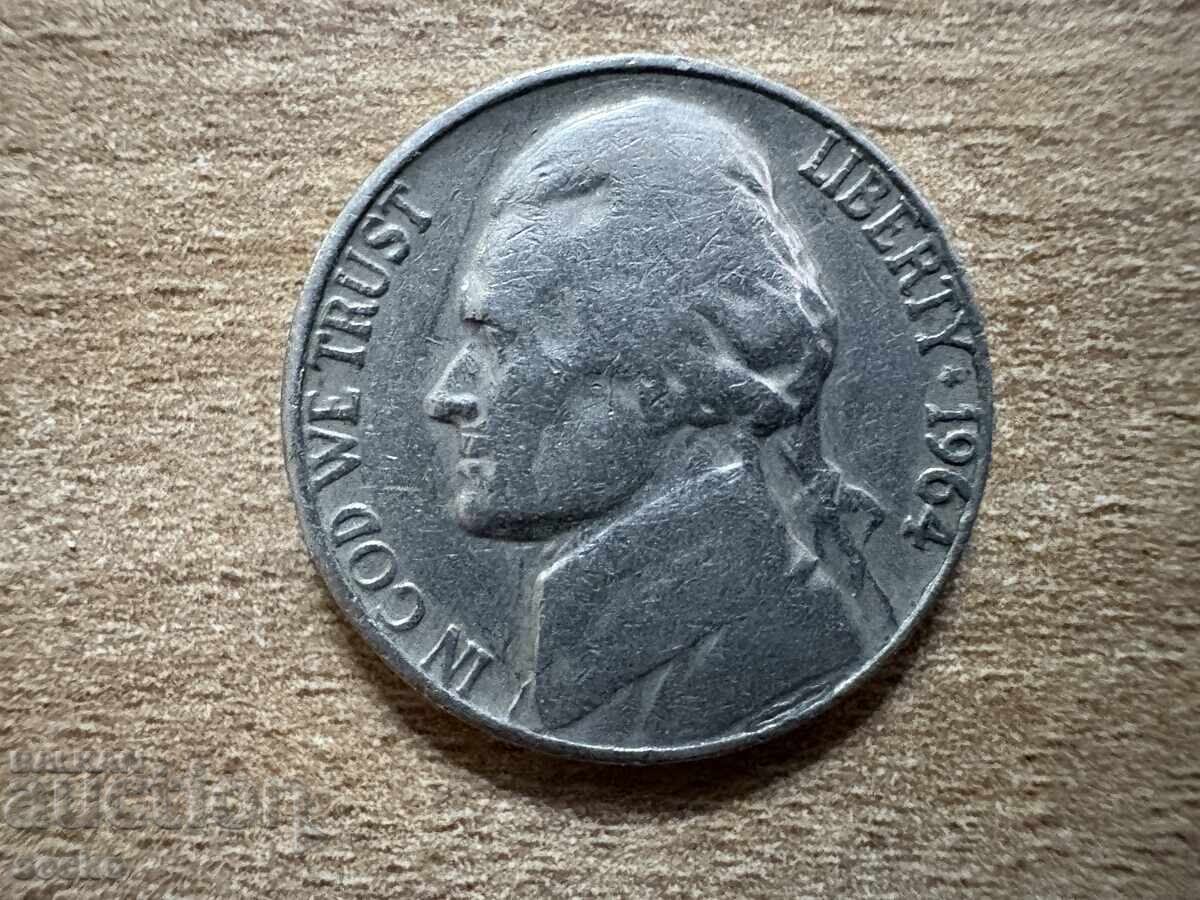 SUA - 5 cenți (1964) - D cu preț 0.35 BGN | € 0.18 SUA - 5 cenți (1964) - D cu preț 0.35 BGN | € 0.18