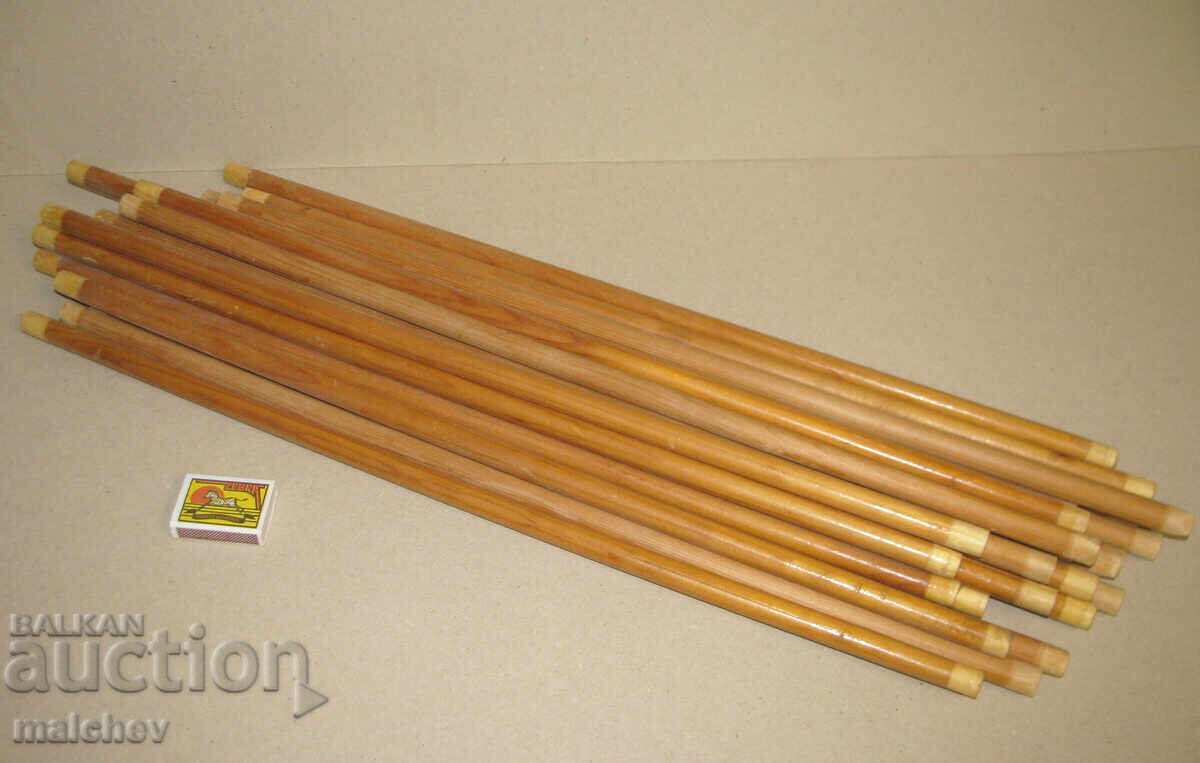 Lot of 26 planed wooden sticks 60 cm pine, lacquered, preserved with price 20.00 BGN | € 10.23