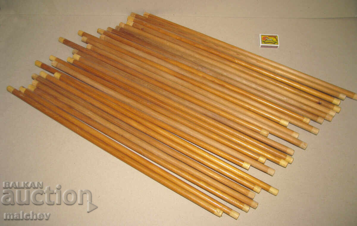 Lot of 26 planed wooden sticks 60 cm pine, lacquered, preserved